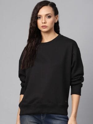 OnlyTrend Women Black Solid Boxy Sweatshirt