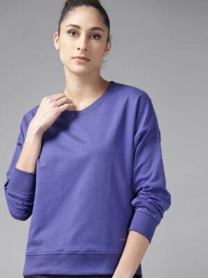 OnlyTrend Women Blue Drop-Shoulder Sleeves Solid Sweatshirt