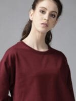 Roadster Women Burgundy Solid Sweatshirt