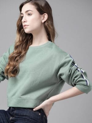 OnlyTrend Women Green Solid Sweatshirt