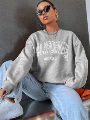 OnlyTrend Women Grey Printed Round Neck Sweatshirt