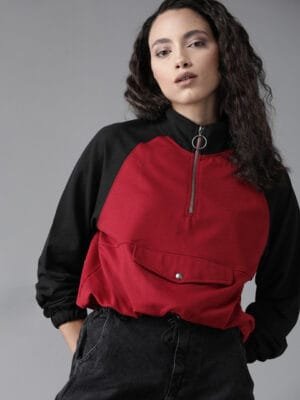 OnlyTrend Women Maroon Solid Sweatshirt