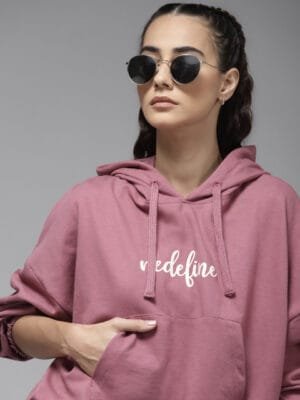 OnlyTrend Women Pink Printed Hooded Sweatshirt