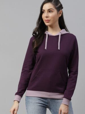 OnlyTrend Women Purple Solid Hooded Pullover Sweatshirt