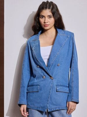 OnlyTrend Notched Lapel Collar Double-Breasted Blazer