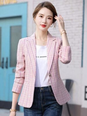 OnlyTrend Women Checked Single Breasted Blazer