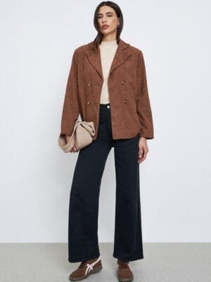 OnlyTrend Women Notched Lapel Long Sleeves Double Breasted Blazer