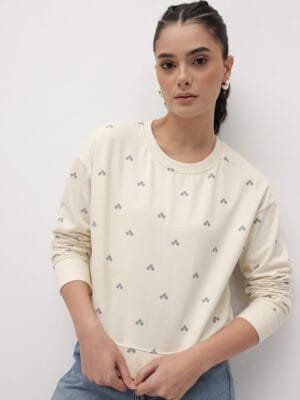 OnlyTrend Geometric Printed Drop-Shoulder Sleeves Pullover Sweatshirt