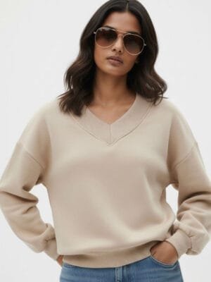 OnlyTrend Printed Oversized Fit Long Sleeve V-Neck Sweatshirt