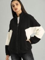 The Roadster Lifestyle Co Women Black & Off-White Colourblocked Sweatshirt