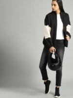 The Roadster Lifestyle Co Women Black & Off-White Colourblocked Sweatshirt