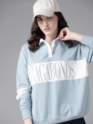 OnlyTrend. Women Blue Striped Polo Sweatshirt