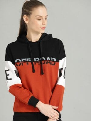 OnlyTrend Women Colourblocked Hooded Pullover Sweatshirt