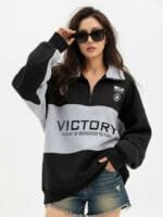 The Roadster Lifestyle Co. Women Colourblocked Shirt Collar Oversized Pullover Sweatshirts