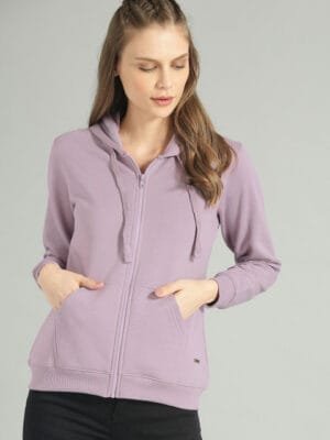 OnlyTrend Women Lavender Solid Hooded Sweatshirt