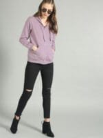 The Roadster Lifestyle Co Women Lavender Solid Hooded Sweatshirt