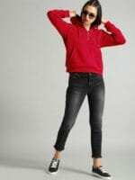 The Roadster Lifestyle Co Women Red Solid Hooded Sweatshirt