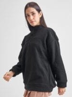 Tokyo Talkies Black High Neck Oversized Pullover Sweatshirt