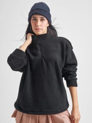 OnlyTrend Black High Neck Oversized Pullover Sweatshirt