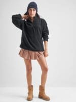 Tokyo Talkies Black High Neck Oversized Pullover Sweatshirt