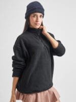 Tokyo Talkies Black High Neck Oversized Pullover Sweatshirt