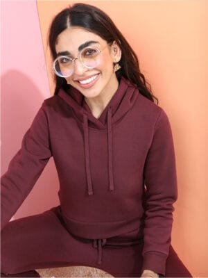 OnlyTrend Women Burgundy Hooded Sweatshirt