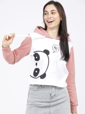 OnlyTrend Women Pink & White Printed Hooded Sweatshirt