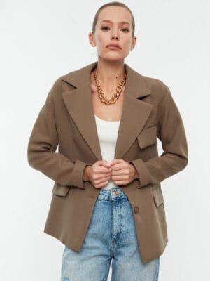 OnlyTrend Notched Lapel Collar Double Breasted Blazer