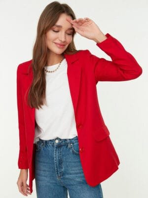 OnlyTrend Notched Lapel Long Sleeves Single-Breasted Cheery Red Blazer